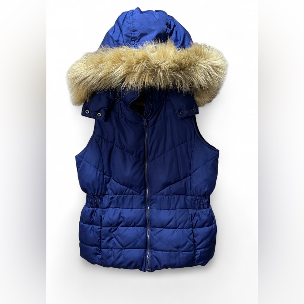 BANANA REPUBLIC FAUX FUR HOODED PUFFER VEST